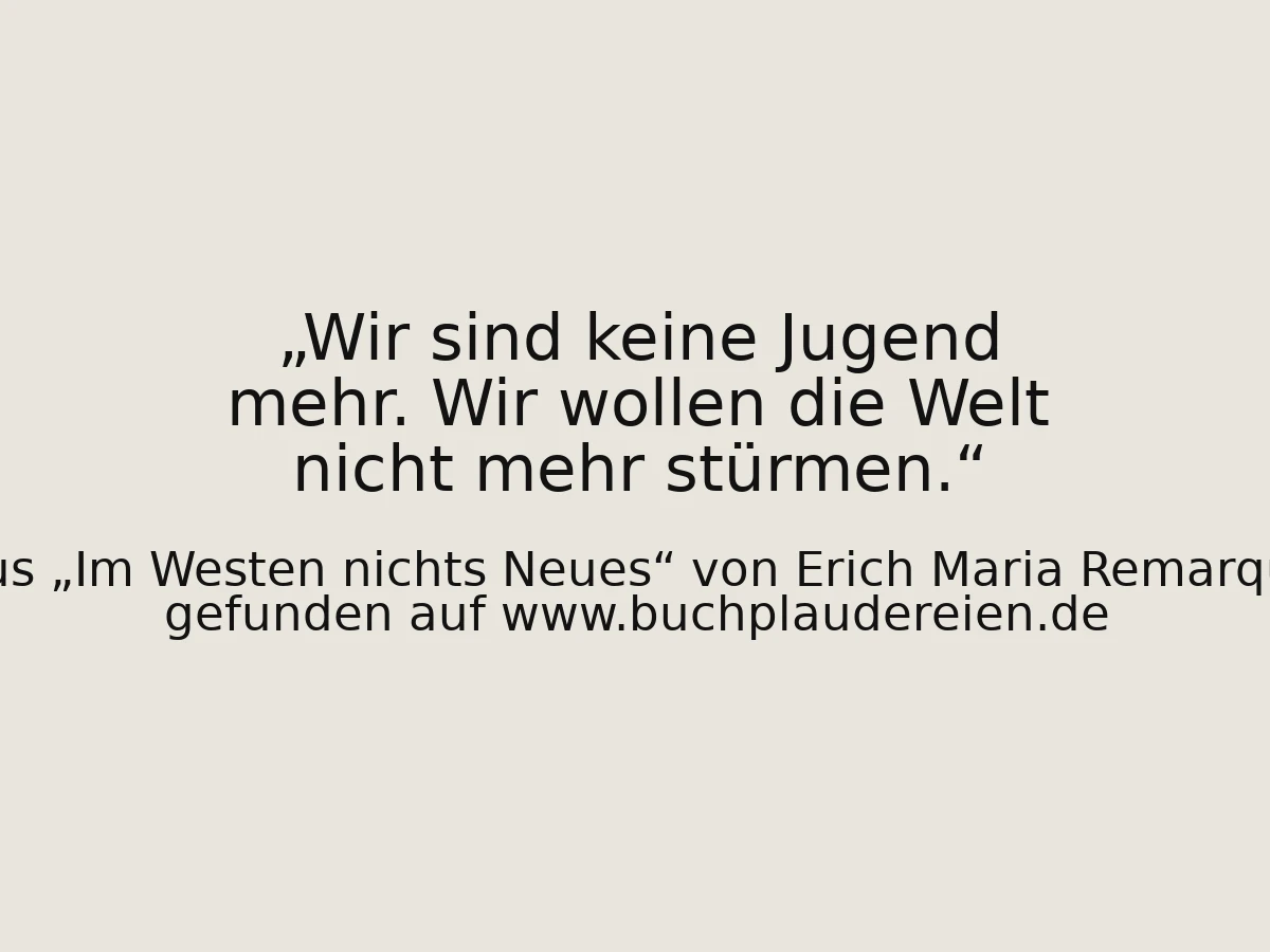 Wir sind keine Jugend mehr. Wir wollen die Welt nicht mehr stürmen.
